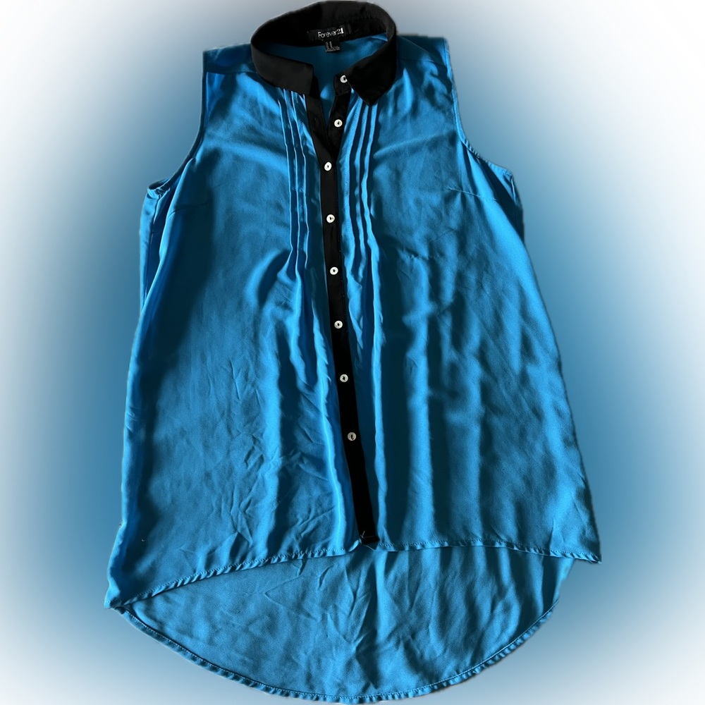 Forever 21 Blue Asymmetrical Mandarin Collar Blouse